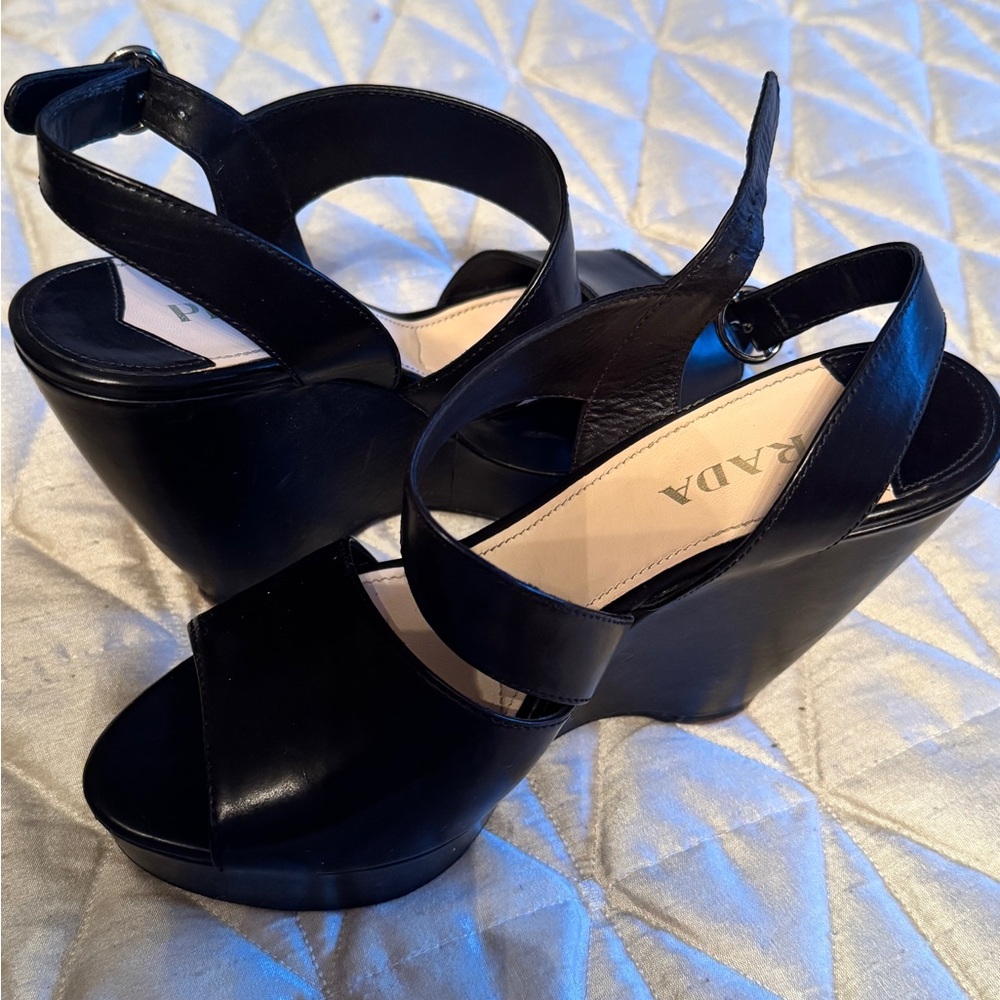 Prada Leather Wedge Sandals - Picture 6 of 11